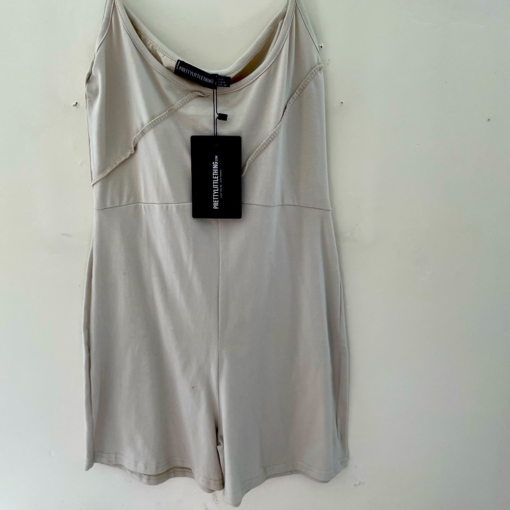 Sand colored maternity romper